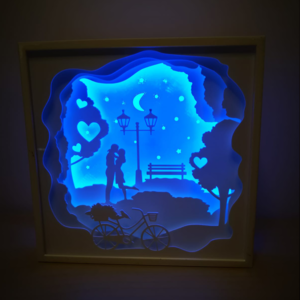Tablou 3D luminos shadow box - ÎNDRĂGOSTIȚI - LED COLOR