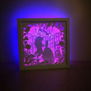 Tablou 3D luminos shadow box - FRUMOASA ȘI BESTIA - COLOR